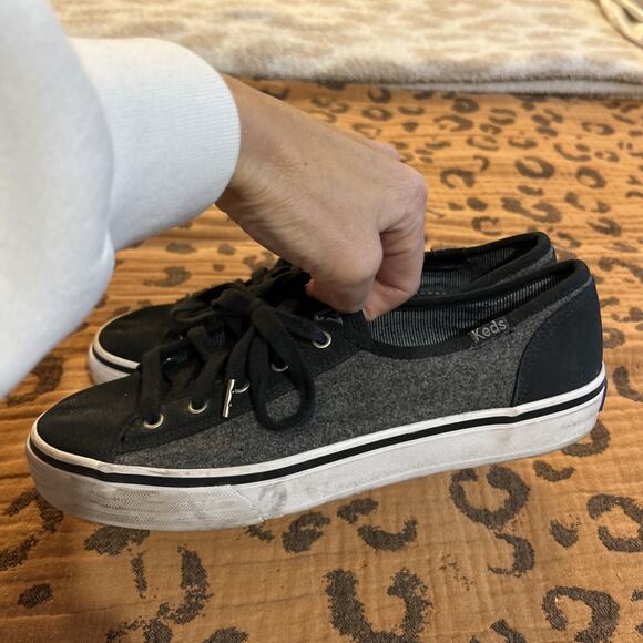 Keds Double Up 6.5 Gray Wool Black Canvas Lace Up Sneaker WF53504 - Picture 3 of 5